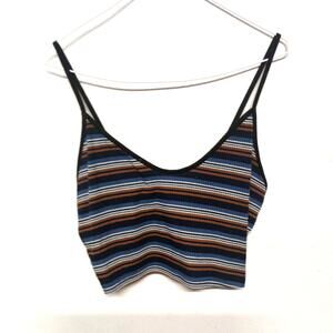 Spaghetti Strap Crop Top Tank SHEIN SZ M Stripes Blue Black White Brown